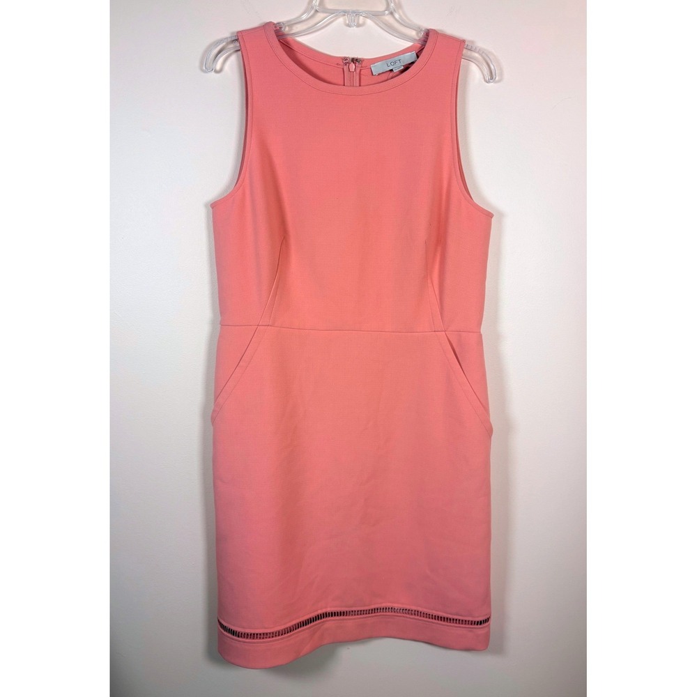 LOFT Coral Pink Sleeveless Sheath Dress with‎ Pockets Size 12